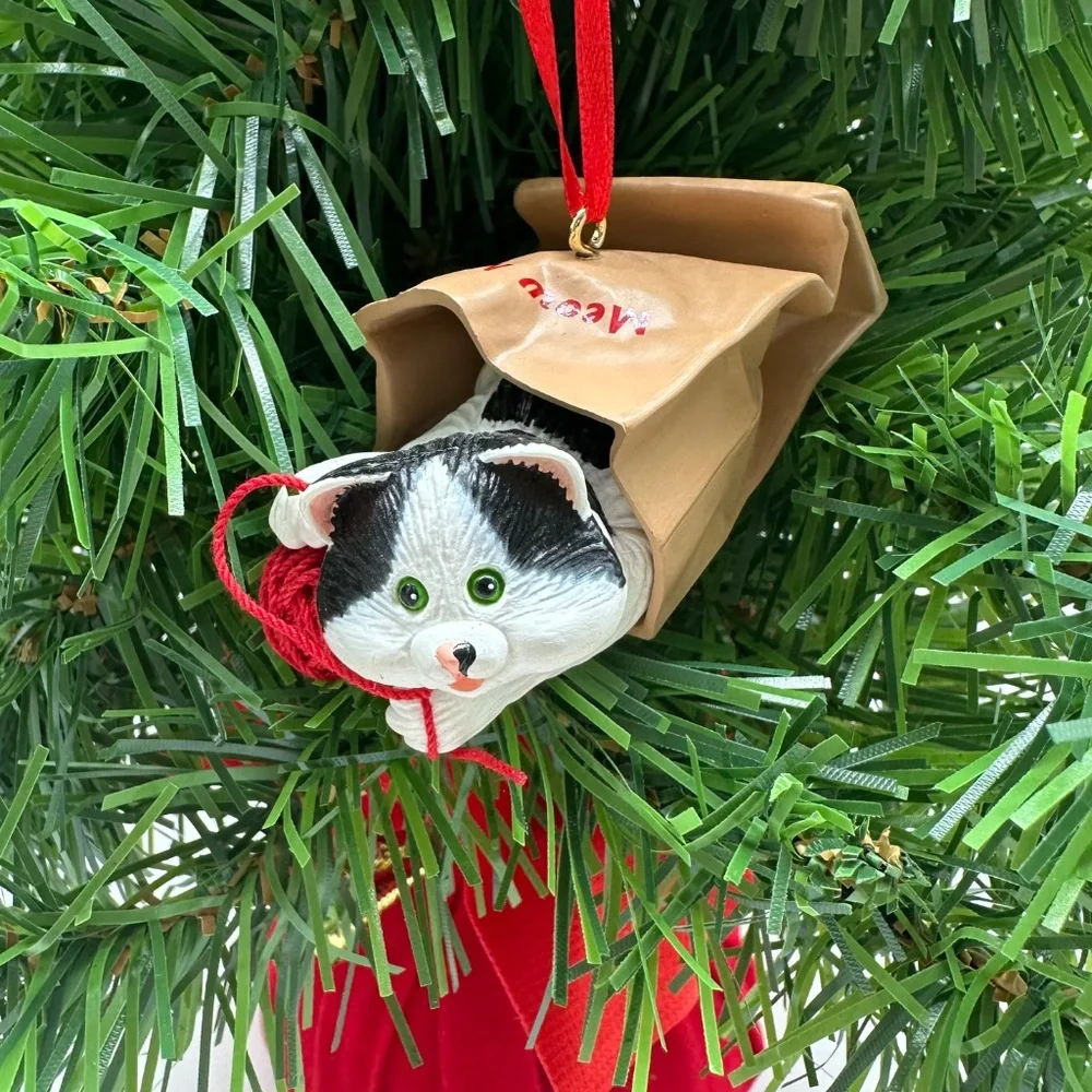 Hallmark Cat Ornaments 1990-1992 Meow Mart, Basket Bell Players, Holiday Wishes